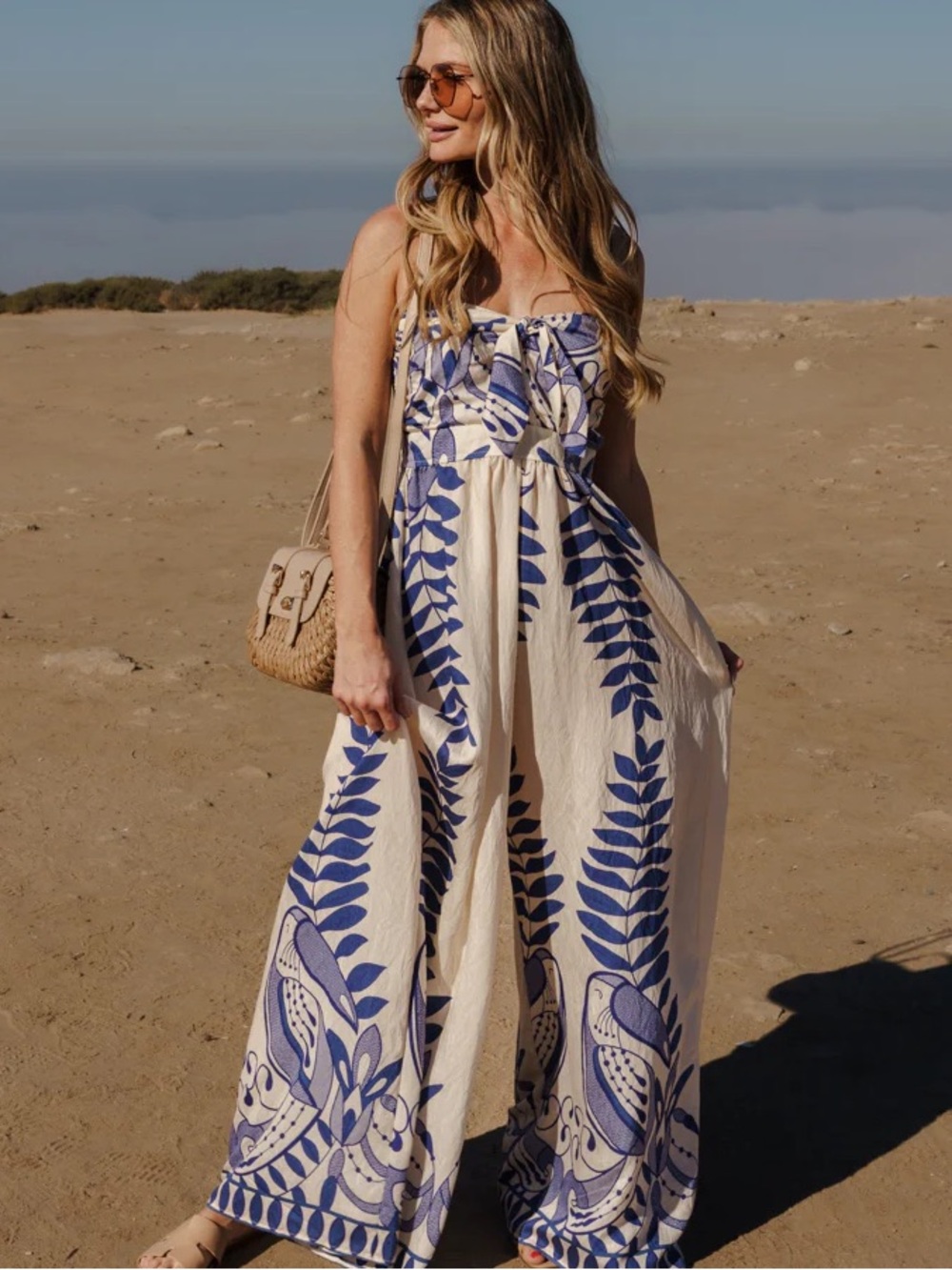 BLUE PRINT STRAPLESS WIDE LEG JUMPSUIT